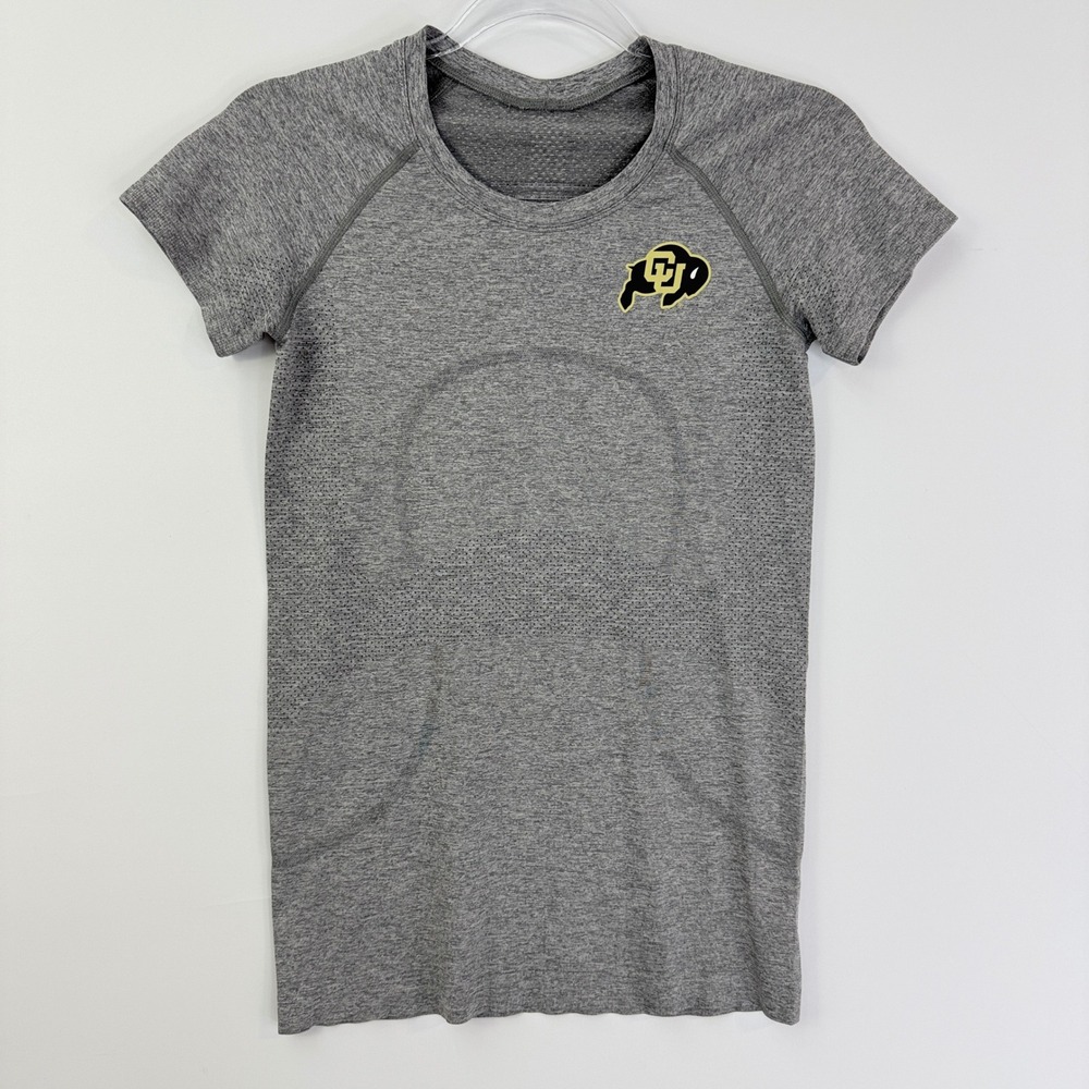 Lululemon Swiftly Tech Crew Women 6 Grey CU Buffaloes Short Sleeve Athletic Top
